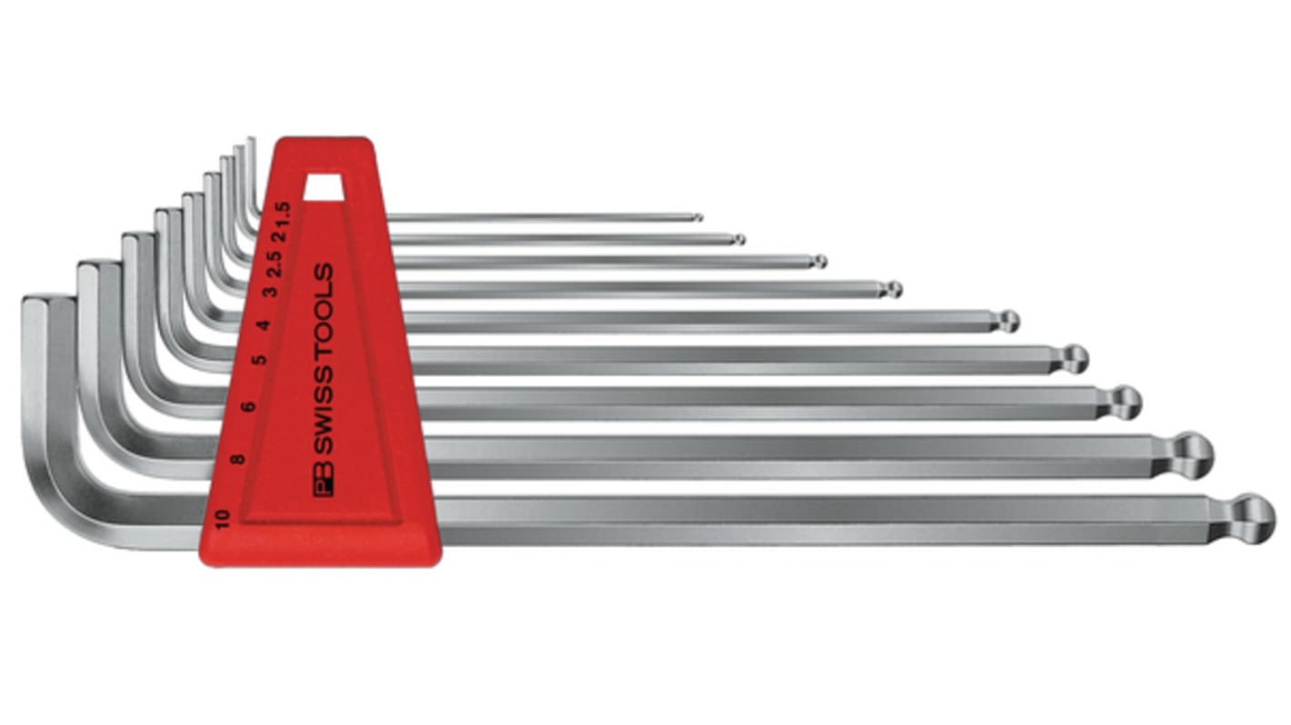 9 piece L Shape Metric Hex Key Set, 1.5 mm, 2.5 mm, 2 mm, 3 mm, 4 mm, 5 mm, 6 mm, 8 mm, 10 mm