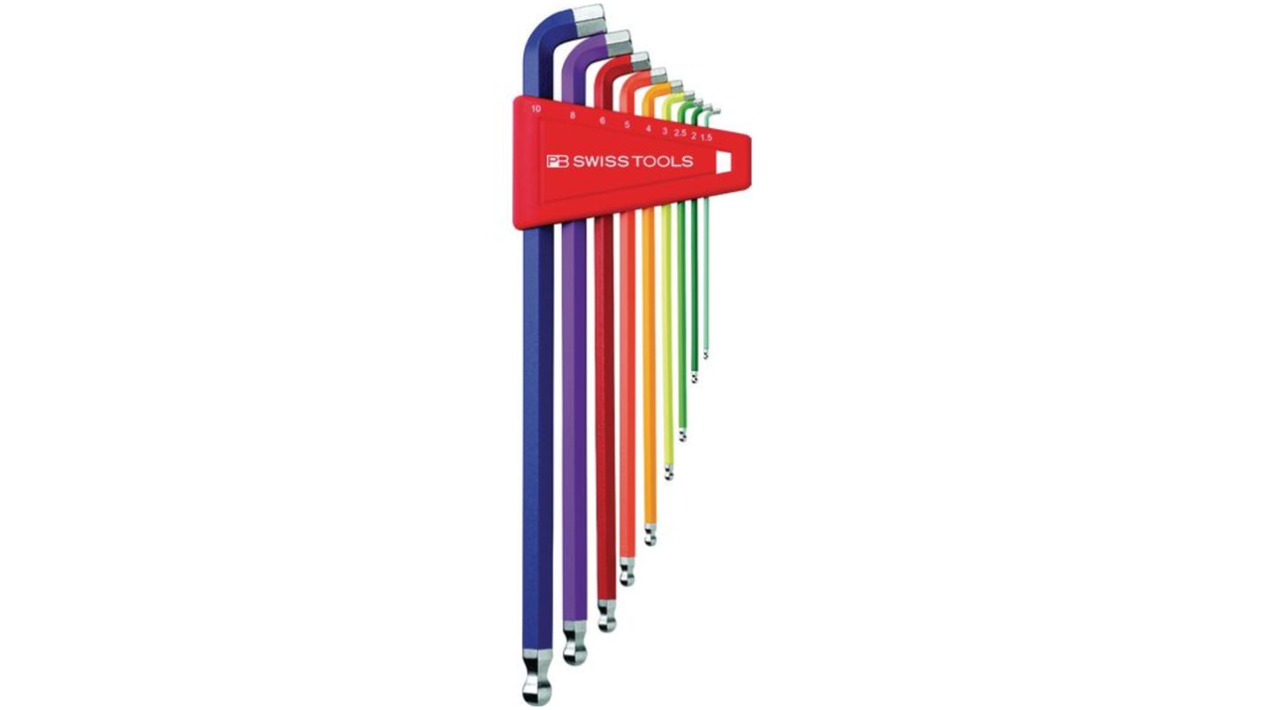 9 piece L Shape Hex Key Set, 1.5 mm, 2.5 mm, 2 mm, 3 mm, 4 mm, 5 mm, 6 mm, 8 mm, 10 mm