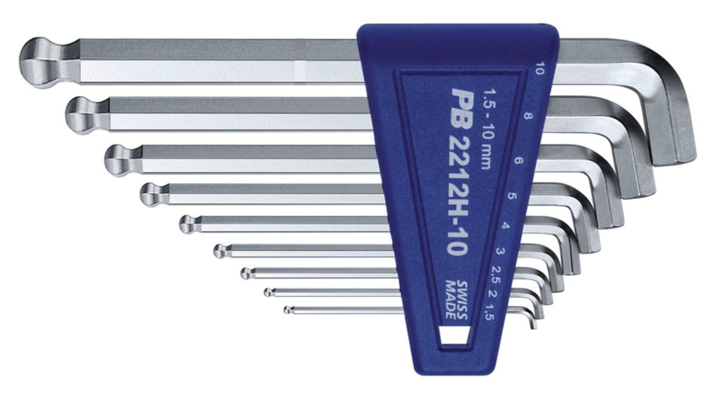 9 piece L Shape Metric Hex Key Set, 1.5 mm, 2.5 mm, 2 mm, 3 mm, 4 mm, 5 mm, 6 mm, 8 mm, 10 mm