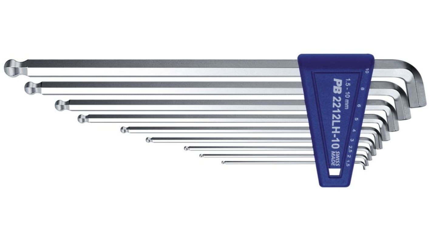 9 piece L Shape Metric Hex Key Set, 1.5 mm, 2.5 mm, 2 mm, 3 mm, 4 mm, 5 mm, 6 mm, 8 mm, 10 mm