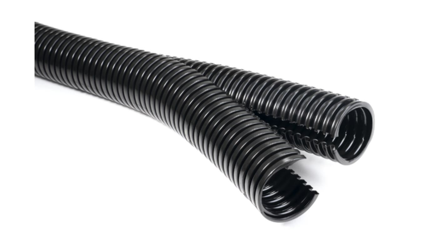 Double Slit Corrugate Conduit, 11mm Nominal Diameter, Polyamide 6, Black