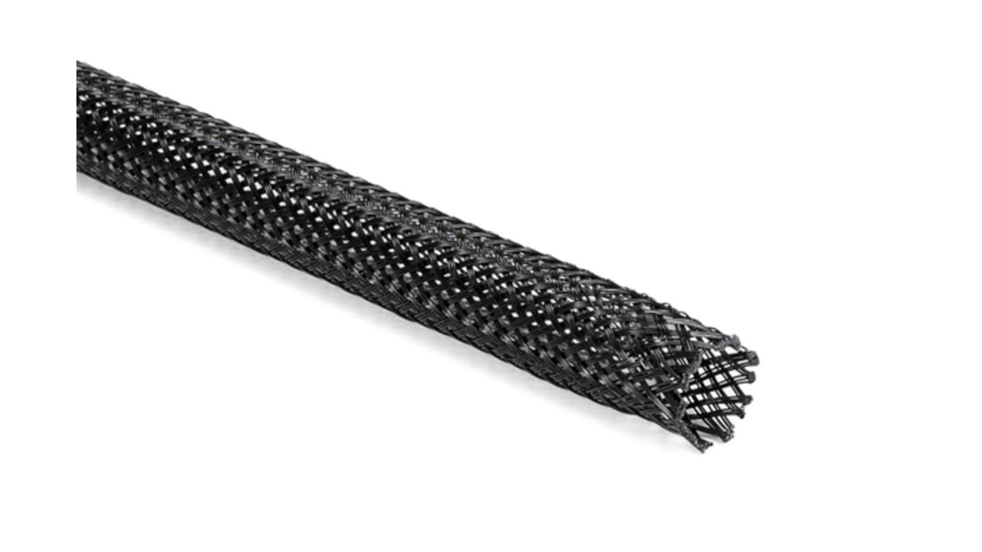 Expandable Braided Polyester Black Cable Sleeve, 30mm Diameter, 50m Length, 170 Series