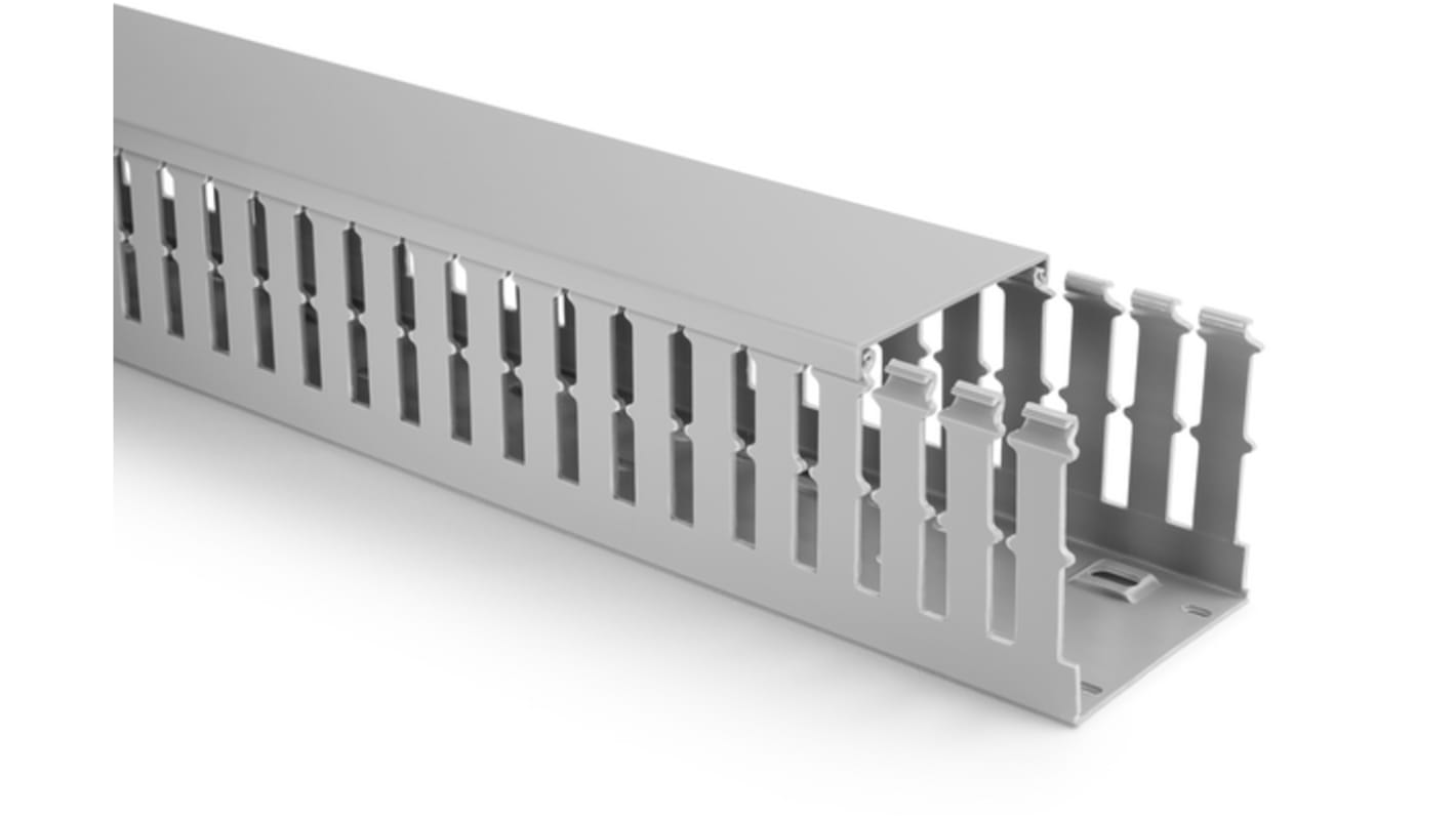 181 Grey Slotted Panel Trunking - Wide Slot, W15 mm x D60mm, L2m, PVC