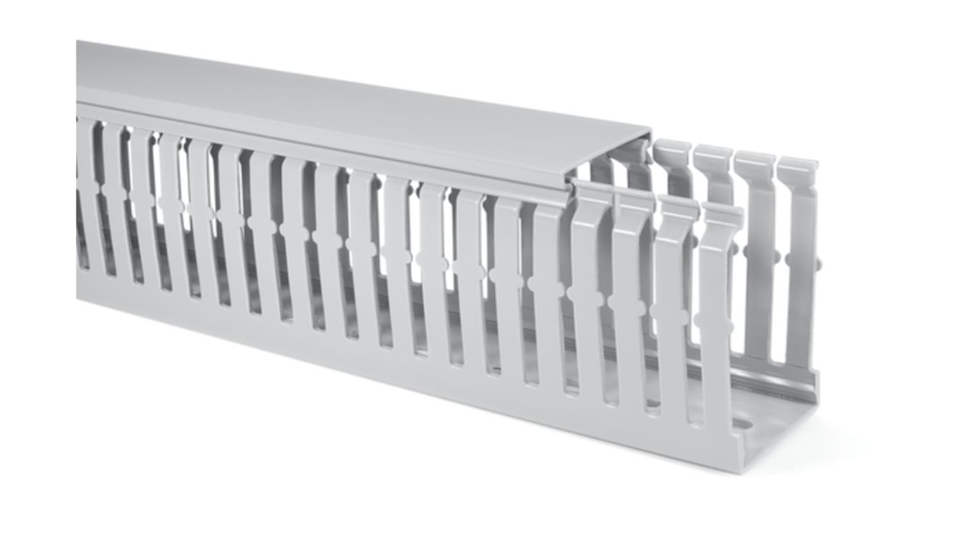 183 Grey Slotted Panel Trunking - Narrow Slot, W25 mm x D80mm, L2m, ABS, PC