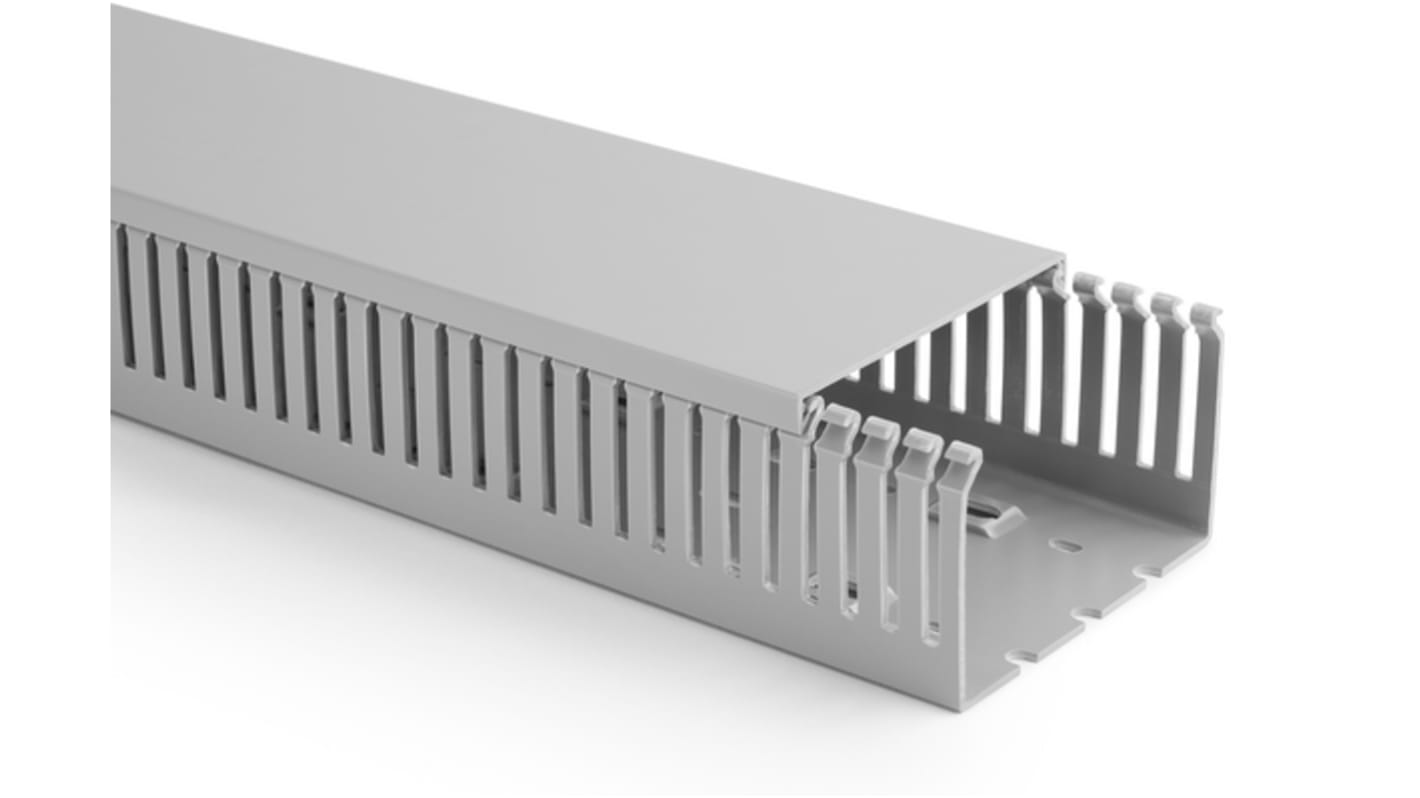 184 Grey Slotted Panel Trunking - Narrow Slot, W80 mm x D40mm, L2m, PVC