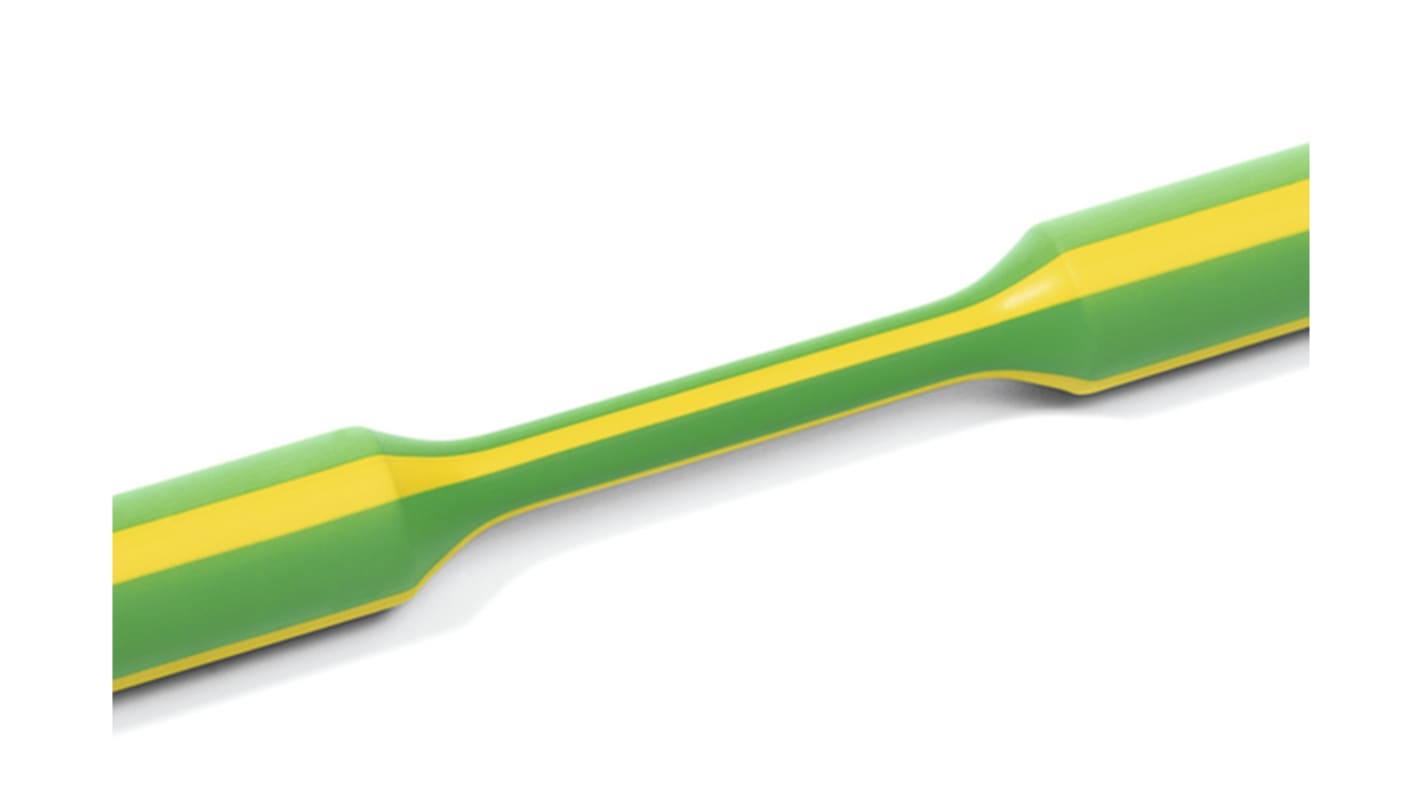 Heat Shrink Tubing, Green, Yellow 6mm Sleeve Dia. x 30m Length 3:1 Ratio, 333 Series