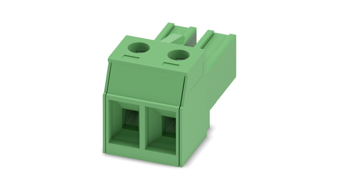 Bloque de terminal PCB Phoenix Contact de 2 vías, paso 7.62mm, 20A, de color Verde, montaje de cable, terminación