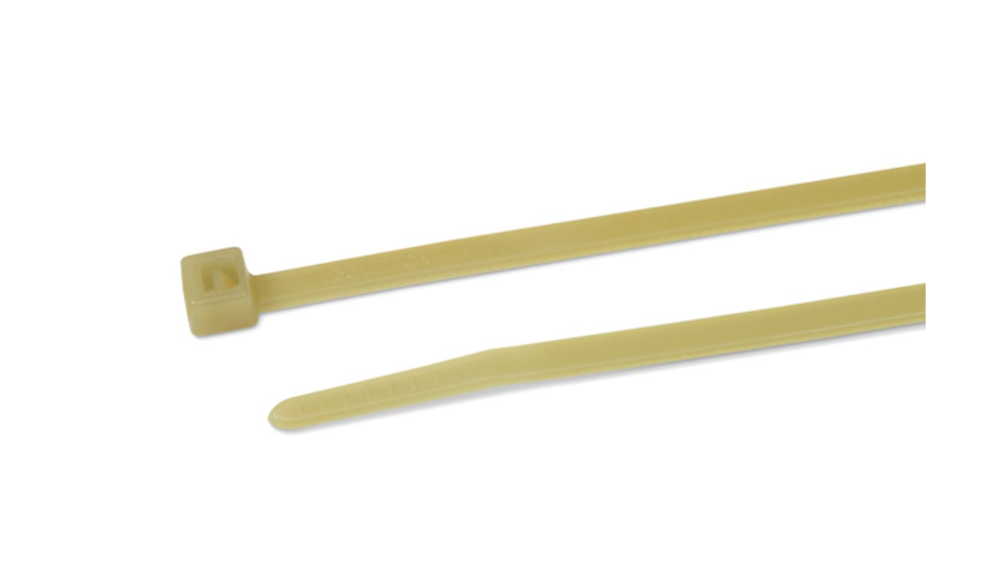 HellermannTyton Cable Tie, Inside Serrated, 100mm x 2.5 mm, Natural PA 4.6, Pk-100