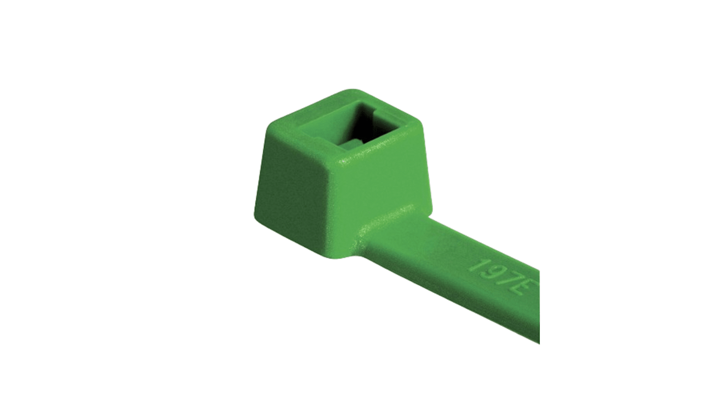 HellermannTyton Cable Tie, Inside Serrated, 390mm x 4.7 mm, Green Polyamide 6.6 (PA66), Pk-100