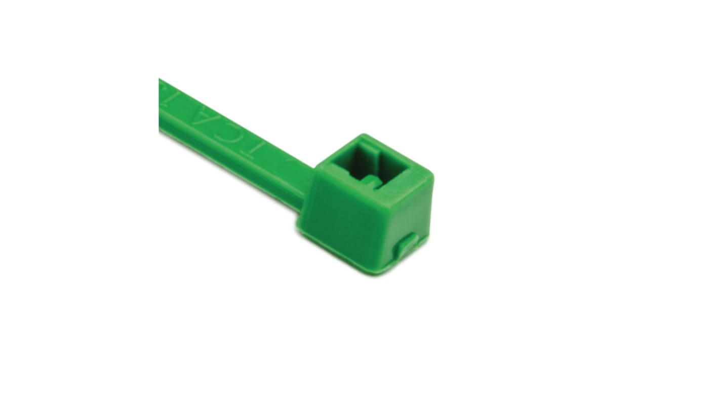 HellermannTyton Cable Tie, Inside Serrated, 100mm x 2.5 mm, Green Polyamide 6.6 (PA66), Pk-100