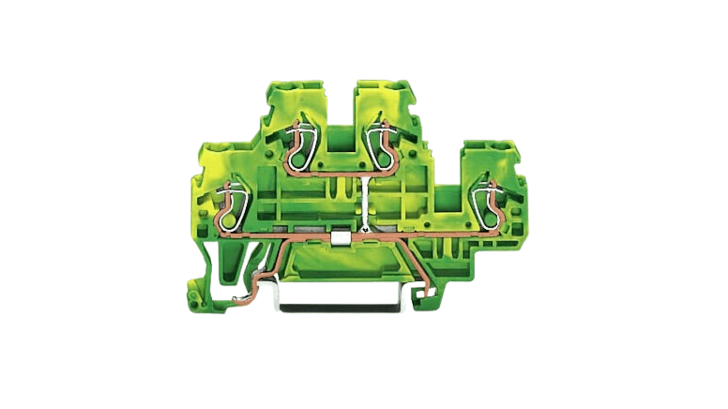 Wago 870 Series Green/Yellow Earth Terminal Block, 2.5mm², Double-Level, Cage Clamp Termination