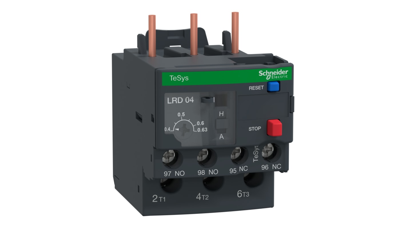 Schneider Electric LRD Overload Relay 1NO + 1NC, 0.4 → 0.63 A F.L.C, 630 mA Contact Rating, 3P, TeSys