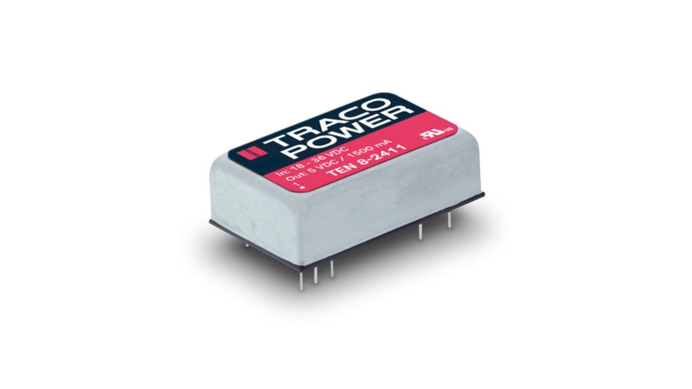 TRACOPOWER TEN 8 DC-DC Converter, 5V dc/ 1.5A Output, 18 → 36 V dc Input, 8W, Through Hole, +85°C Max Temp -40°C