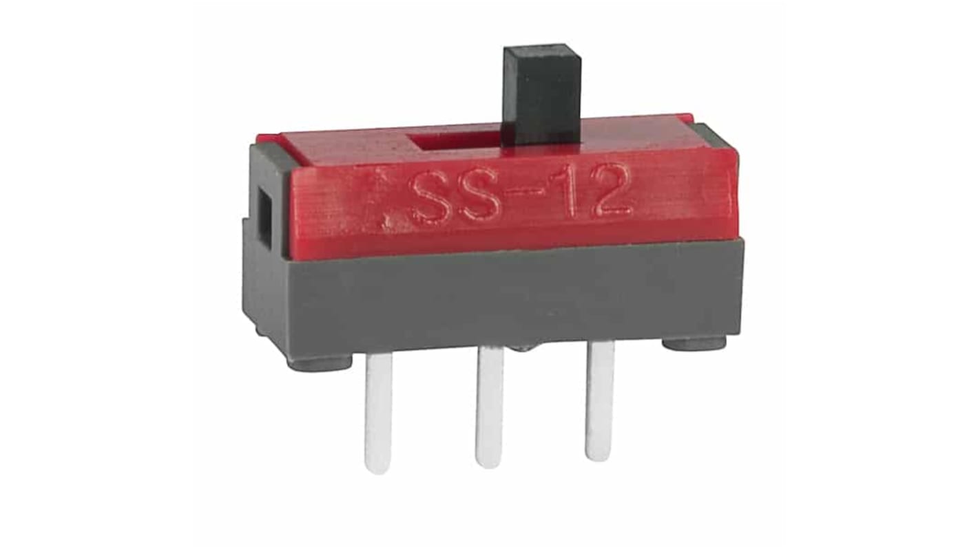 Commutateur à glissière, SPDT, Verrouillable, 100 mA, 30 V c.c., montage Circuit imprimé