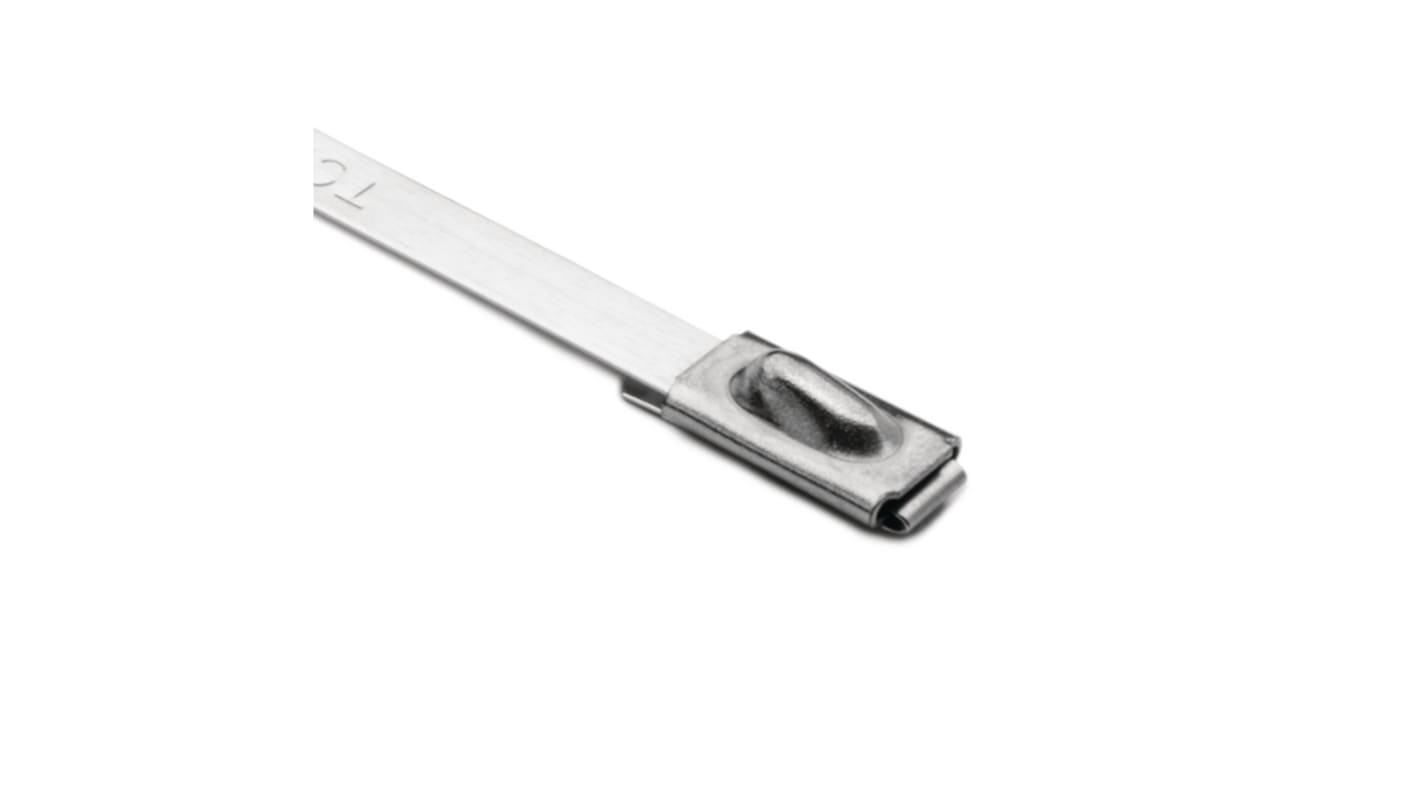 HellermannTyton Cable Tie, Roller Ball, 127mm x 4.6 mm, Metallic 304 Stainless Steel, Pk-100