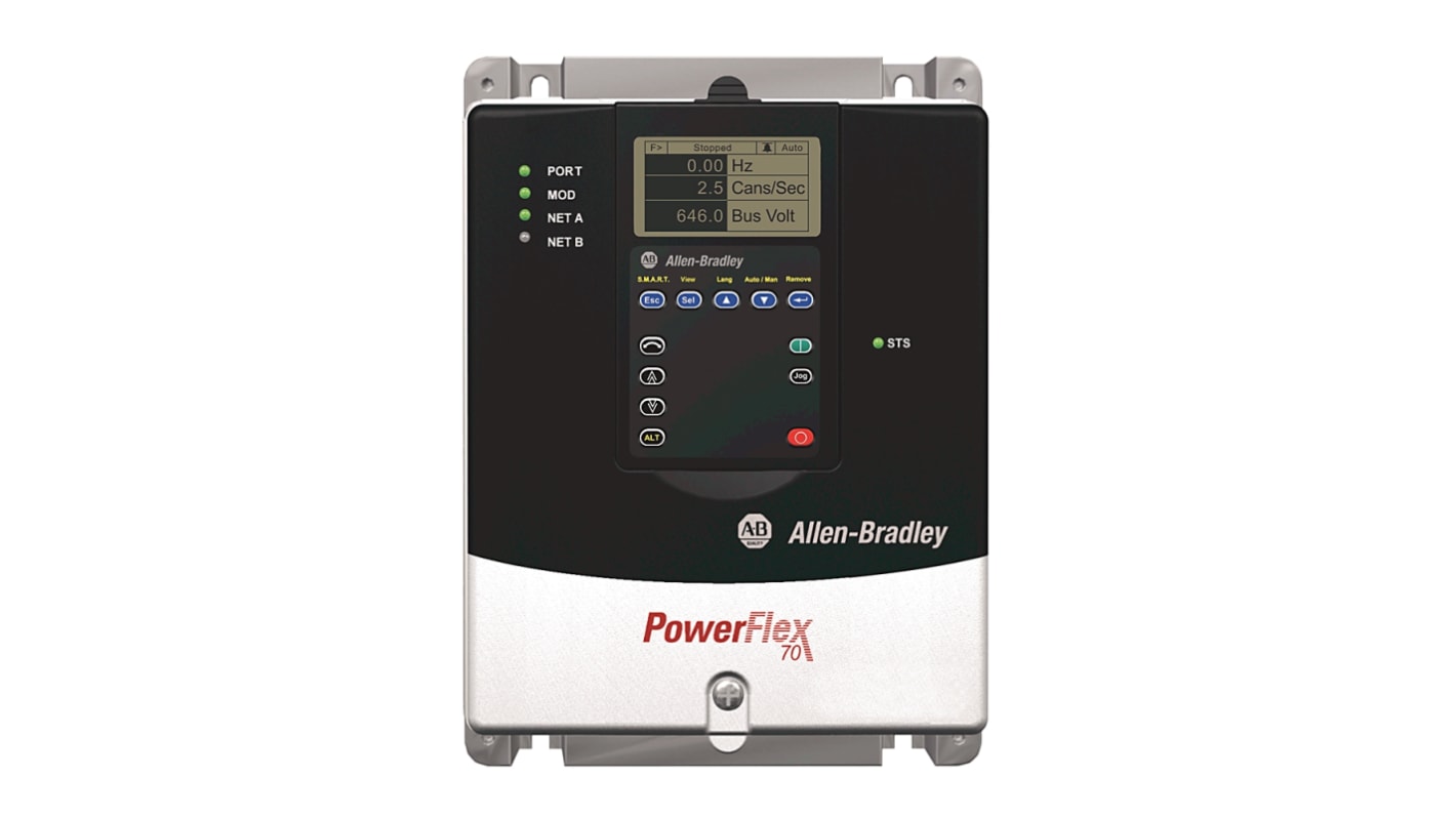 Allen Bradley Inverter Drive, 4 kW, 3 Phase, 400 V ac, 8.7 A, PowerFlex 70 Series