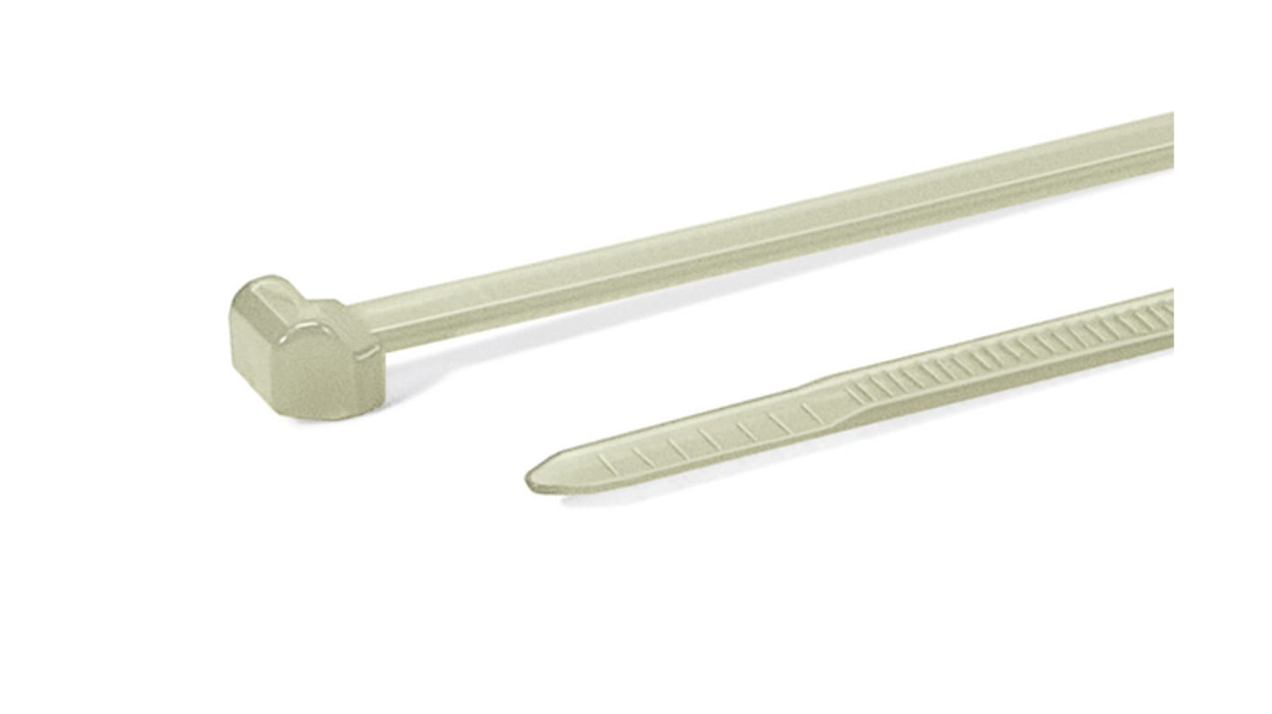 HellermannTyton Cable Tie, Outside Serrated, 200mm x 4.6 mm, Natural Polyamide 6.6 (PA66), Pk-100