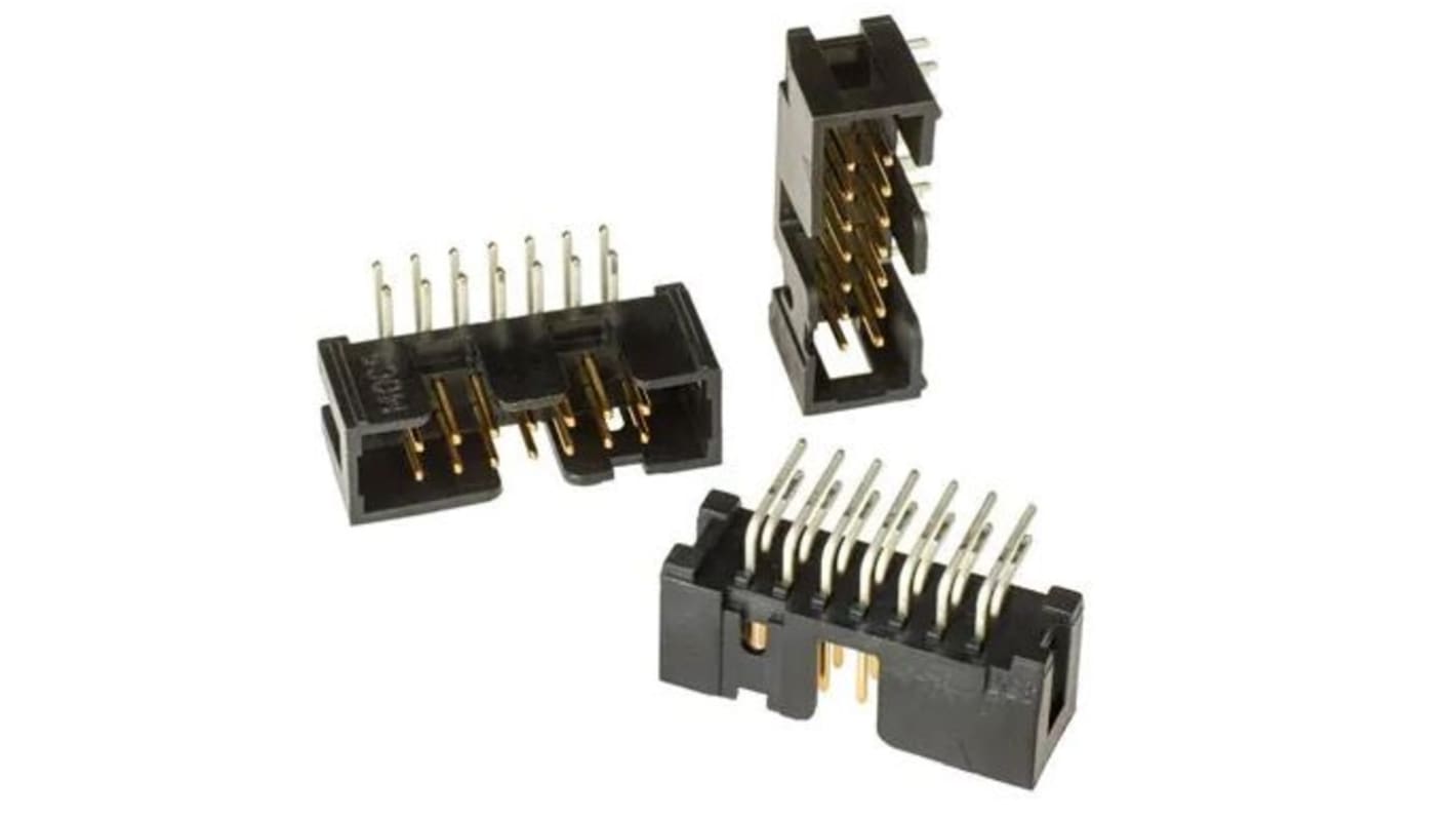 Conector macho para PCB Ángulo de 90° 3M serie 2500 de 14 vías, 2 filas, paso 2.54mm, para soldar, Orificio Pasante
