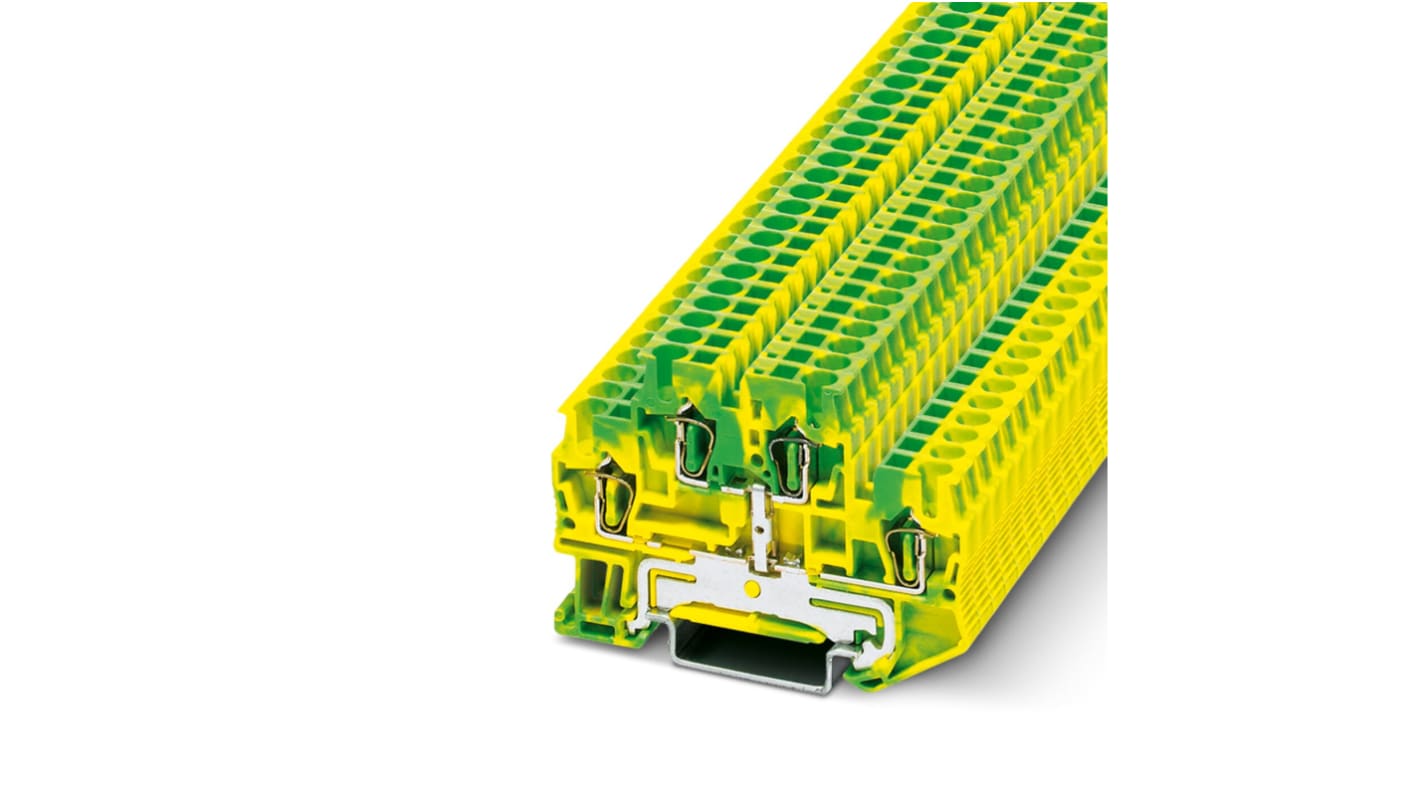 Bloque terminal de nivel doble, Verde/Amarillo, Terminación Abrazadera por resorte