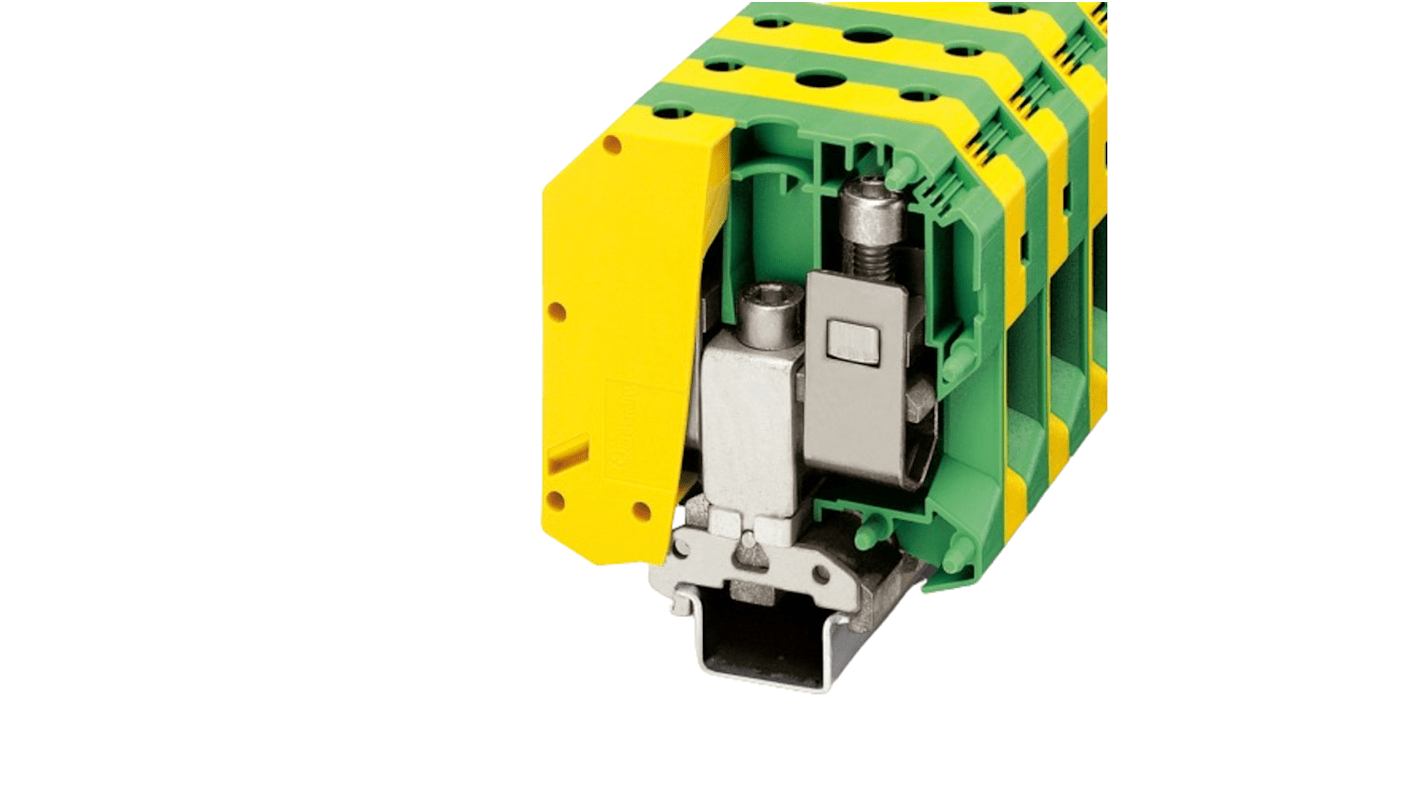 Phoenix Contact USLKG Series Green/Yellow Earth Terminal Block, 25 → 95mm², Single-Level, Screw Termination, ATEX