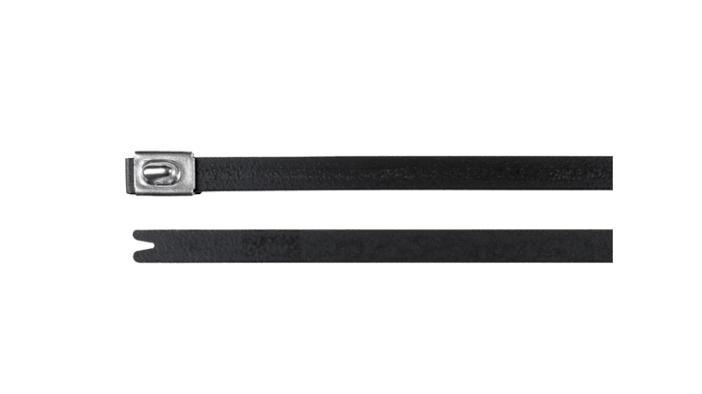 HellermannTyton Cable Tie, Roller Ball, 201mm x 7.9 mm, Black Polyester Coated Stainless Steel, Pk-50