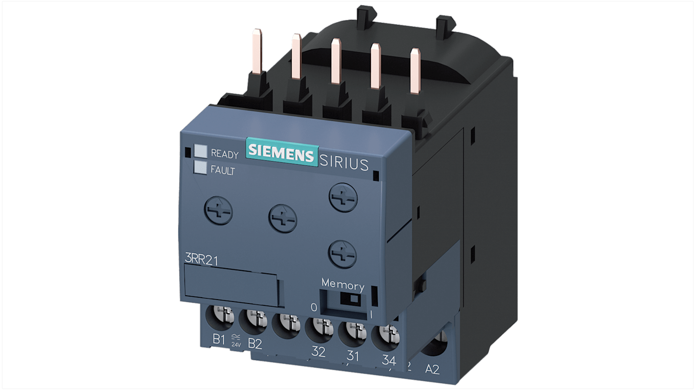 Áramfigyelő relé 1 NO + 1 NC visszaállítás: Automatic, Manual, FLC motor besorolás: 1,6 → 16 A, 3RR2, 3RR sorozat