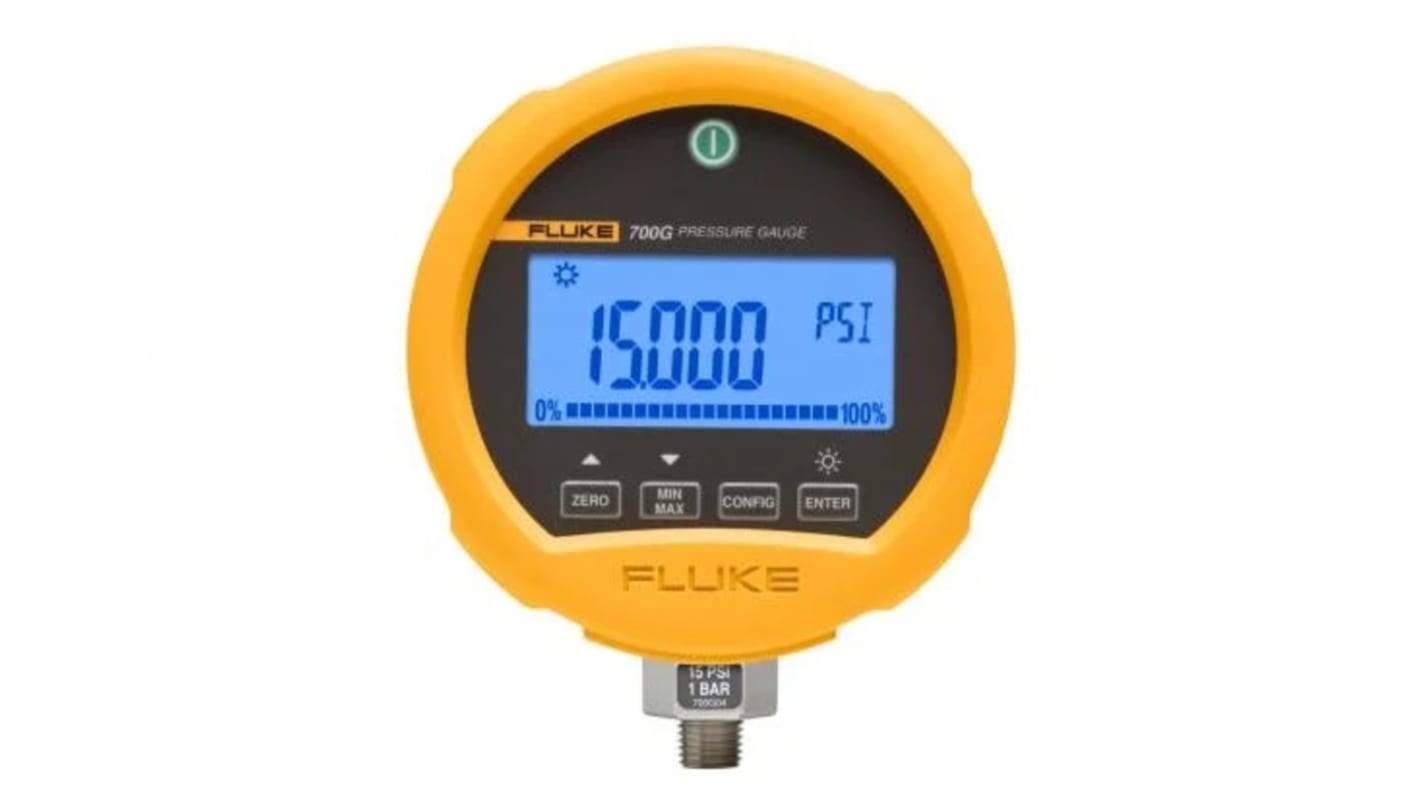 Fluke Druckmessgerät Prozessanschluss unten Digital -0.97bar → 690bar ±0.05%, Ø 114mm Guss ZnAl Gehäuse G1/4