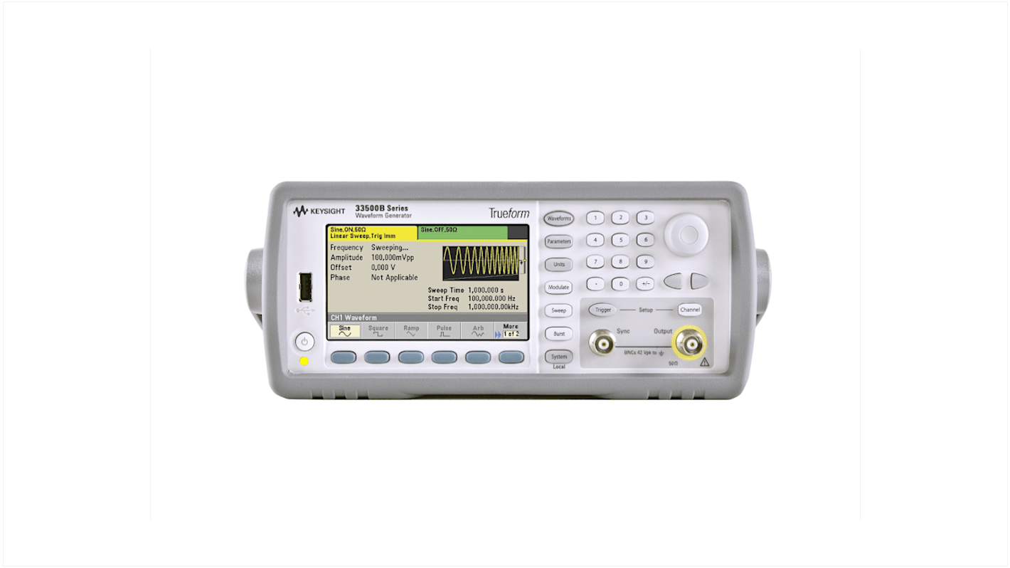 Generator funkcyjny Keysight Technologies częst. sinus: 30MHz amplituda: 20V Pk-Pk impedancja: 50Ω