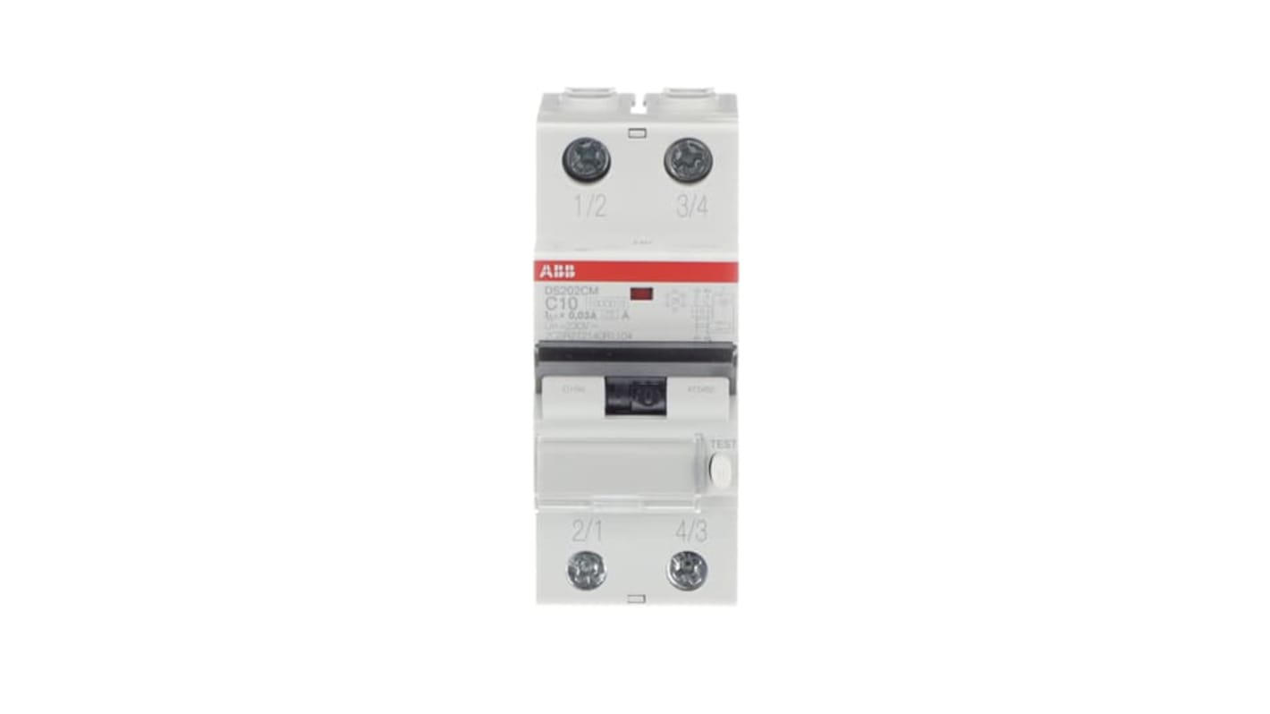 ABB RCBO System Pro M Compact DS202C FI/LS-Schalter 10A, 2-polig Typ C, Empfindlichkeit 30mA, DIN-Schienen-Montage