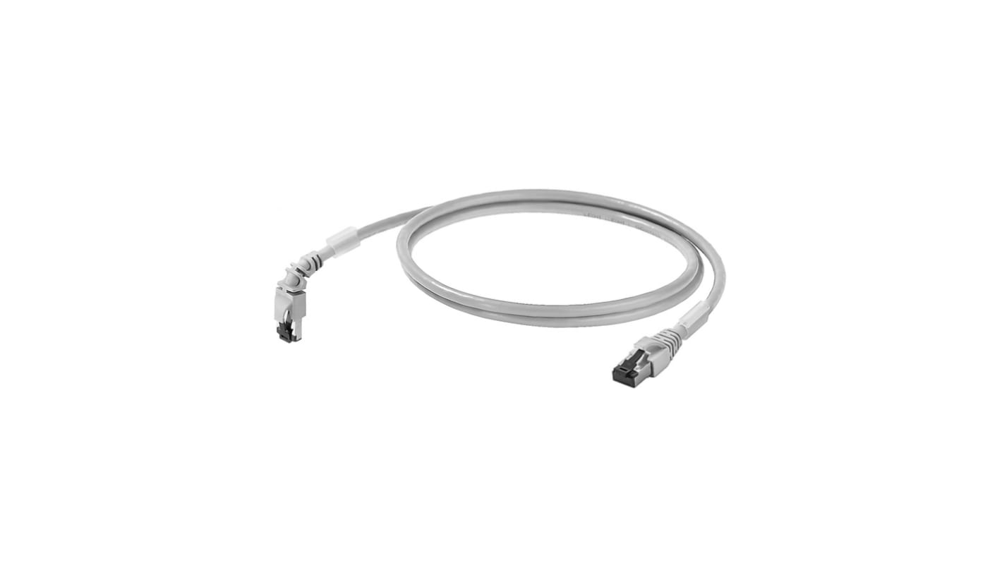 Weidmuller Cat6 Right Angle Male RJ45 to Straight Male RJ45 Ethernet Cable, S/FTP, Grey LSZH Sheath, 1m, Flame Retardant