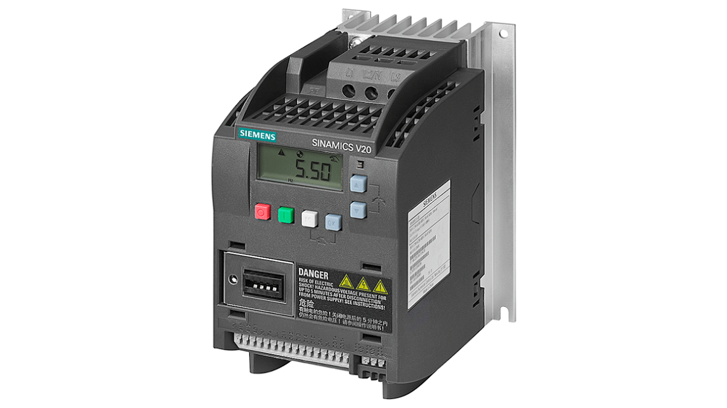 Variador de frecuencia Siemens serie SINAMICS V20, 0,55 kW, 380 → 480 V ac, 3 fases, 1,7 A, 0 → 550Hz,