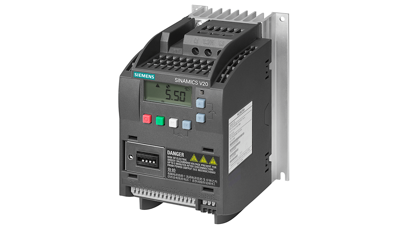 Przekształtnik częstotliwości 0.55 kW 3-fazowy 380 → 480 V AC 1,7 A 0 → 550Hz SINAMICS V20 Modbus Silniki