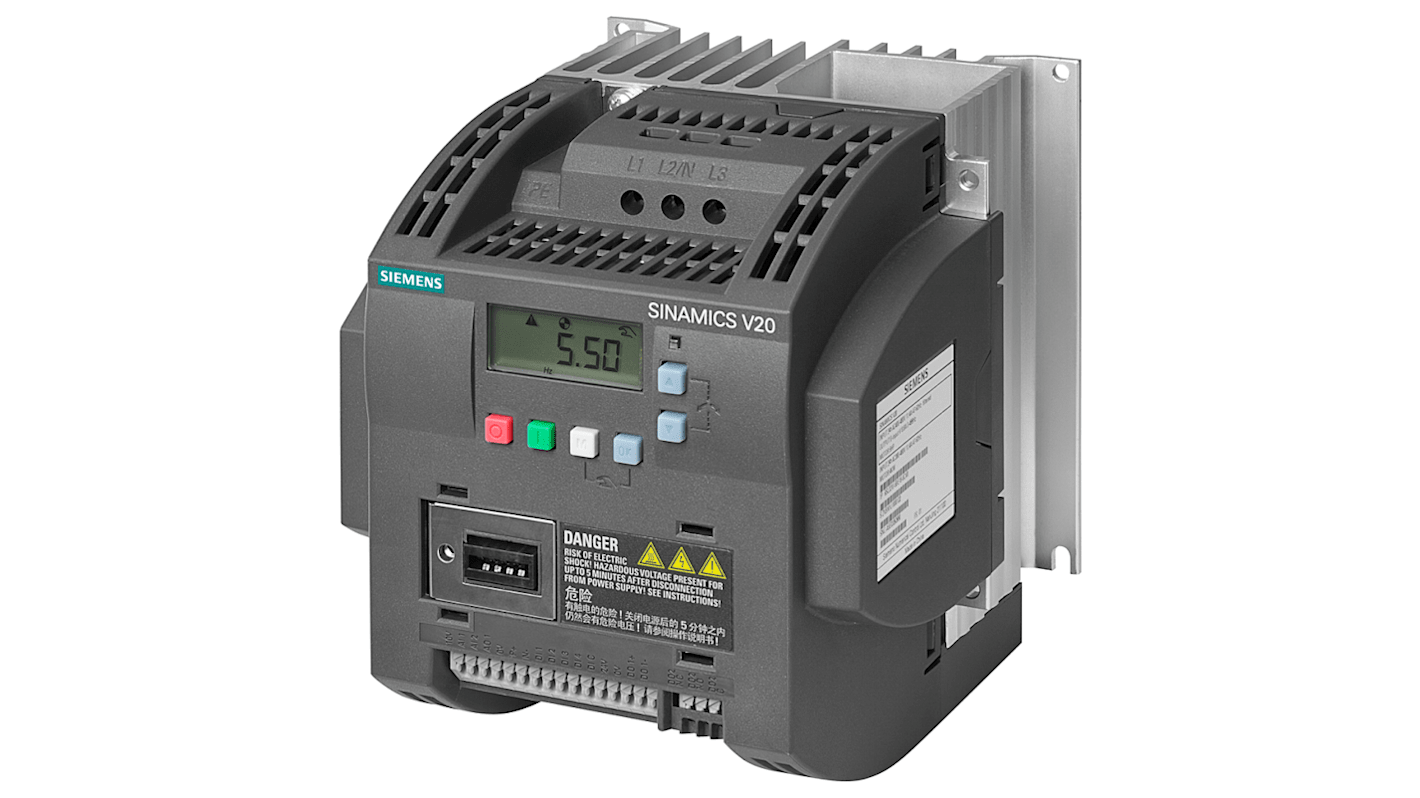 Měnič kmitočtu, řada: SINAMICS V20 3 kW 0 → 550Hz 7,3 A 380 → 480 V AC IP20, pro použití s: Střídavé