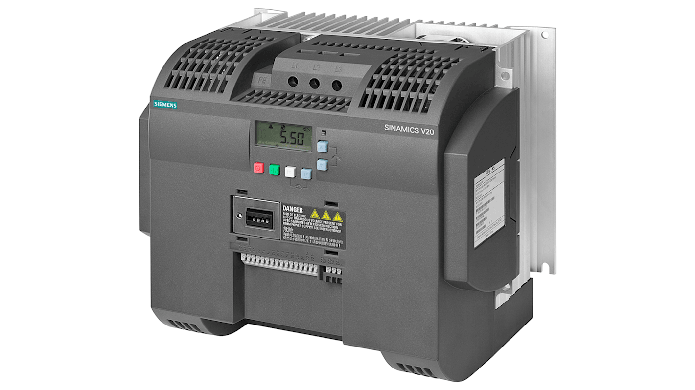 Variador de frecuencia Siemens serie SINAMICS V20, 15 kW, 400 V ac, 3 fases, 31 A, 0 → 550Hz, IP20, Modbus