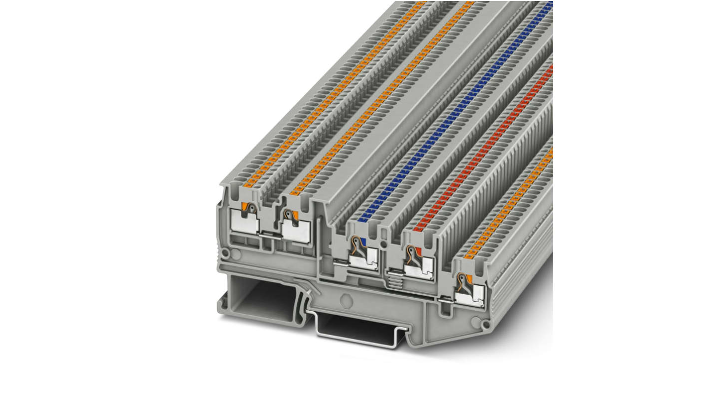 Phoenix Contact PTIO 1.5/S/4 Series Grey DIN Rail Terminal Block, 1.5mm², Quadruple-Level, Push In Termination