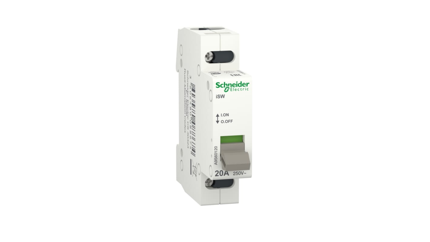 Interruttore di isolamento Schneider Electric A9S60120 serie iSW, 1P, NO, 20A, 250V, per guida DIN, IP40