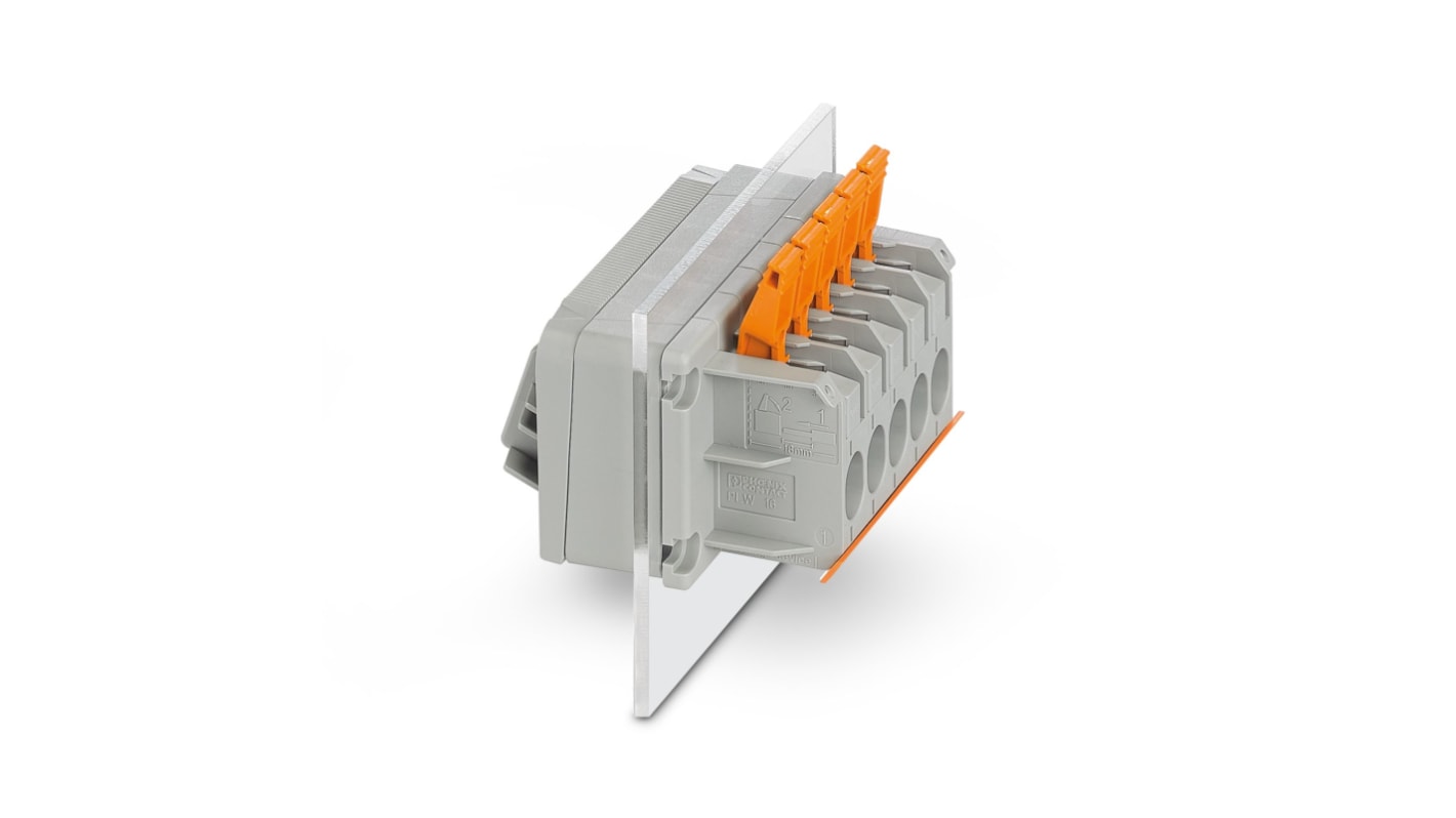 Phoenix Contact PLW 16-6/5-10 Series Feed Through Terminal Block, 5-Contact, 10mm Pitch, Panel Mount, 1-Row, Screw