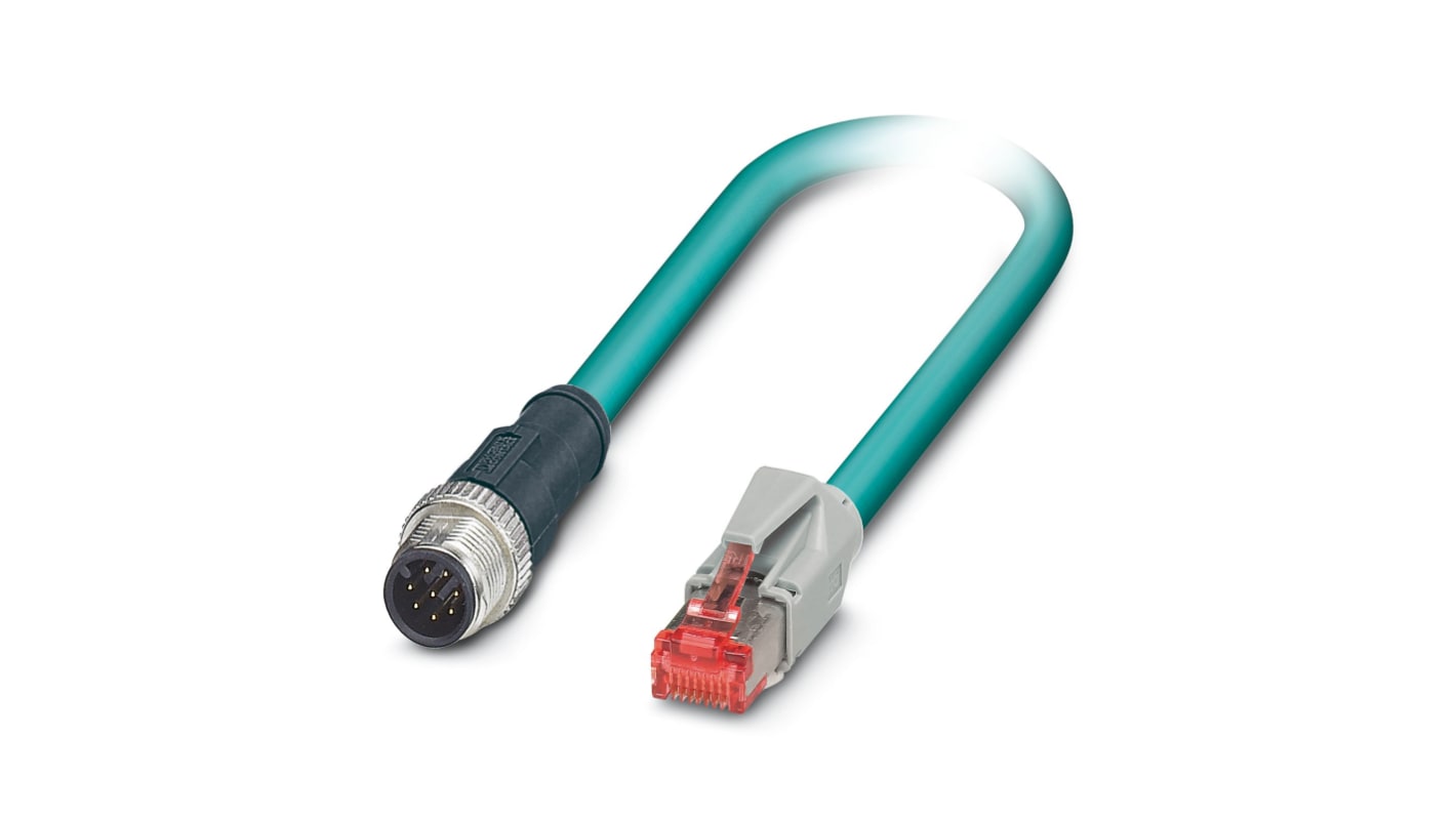 Phoenix Contact Cat5 Straight Male M12 to Straight Male RJ45 Ethernet Cable, Aluminium Foil, Tinned Copper Braid, Blue