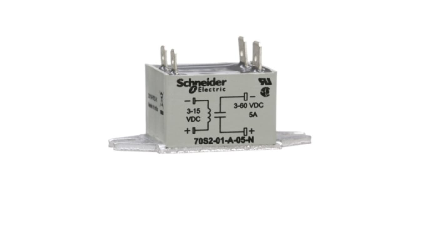 Relé de estado sólido Schneider Electric 70S2, contactos SPST, control 3 → 15 V dc, carga 3 → 60V dc, 5 A