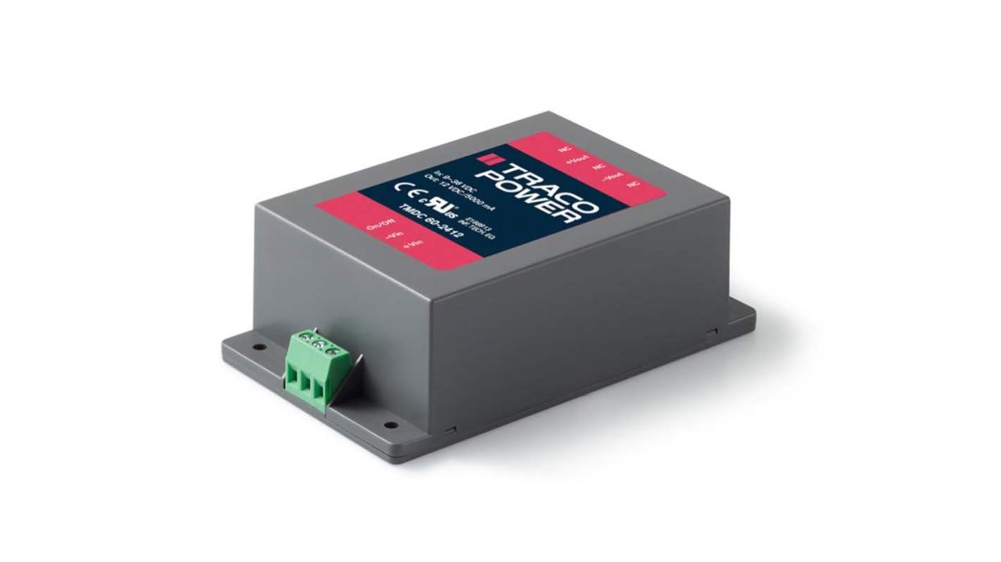 TRACOPOWER TMDC 60 DC-DC Converter, 12V dc/ 5A Output, 9 → 36 V dc Input, 60W, Chassis Mount, +85°C Max Temp