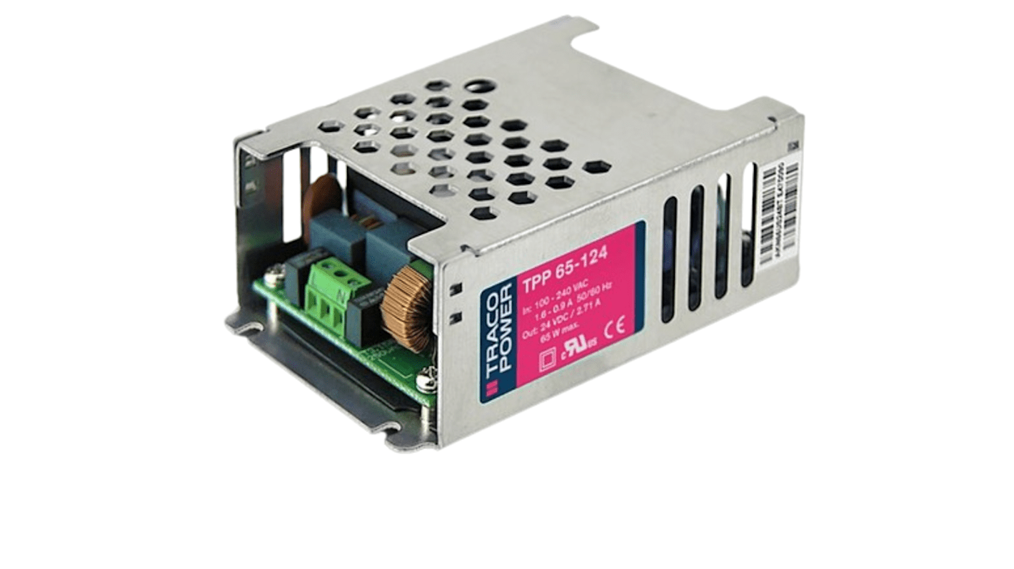 TRACOPOWER Switching Power Supply, TPP 65-124, 24V dc, 2.71A, 65W, 1 Output, 120 → 370 V dc, 85 → 264 V