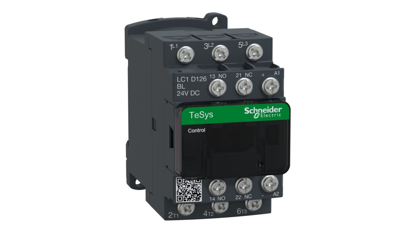 Contattore Schneider Electric, serie LC1D, 3 poli, 3 NO, 25 A, 7,5 kW, bobina 24 V c.c.