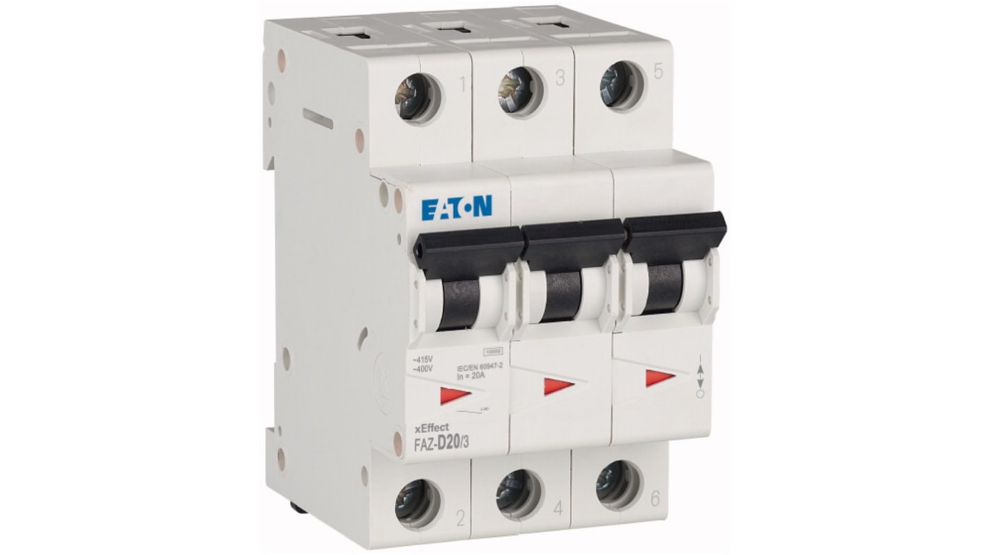 Eaton MCB Leitungsschutzschalter Typ D, 3-polig 20A 240 → 415V, Abschaltvermögen 10 kA xEffect