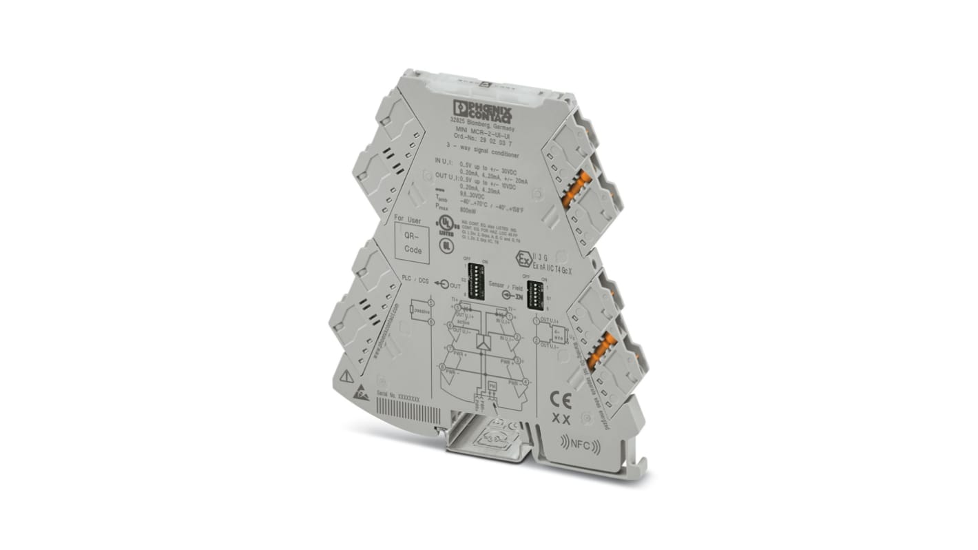 Acondicionador de señal Phoenix Contact MINI MCR, alim. 9.6 → 30V dc, in. 0 → 24 mA, 0 → 33V, out.