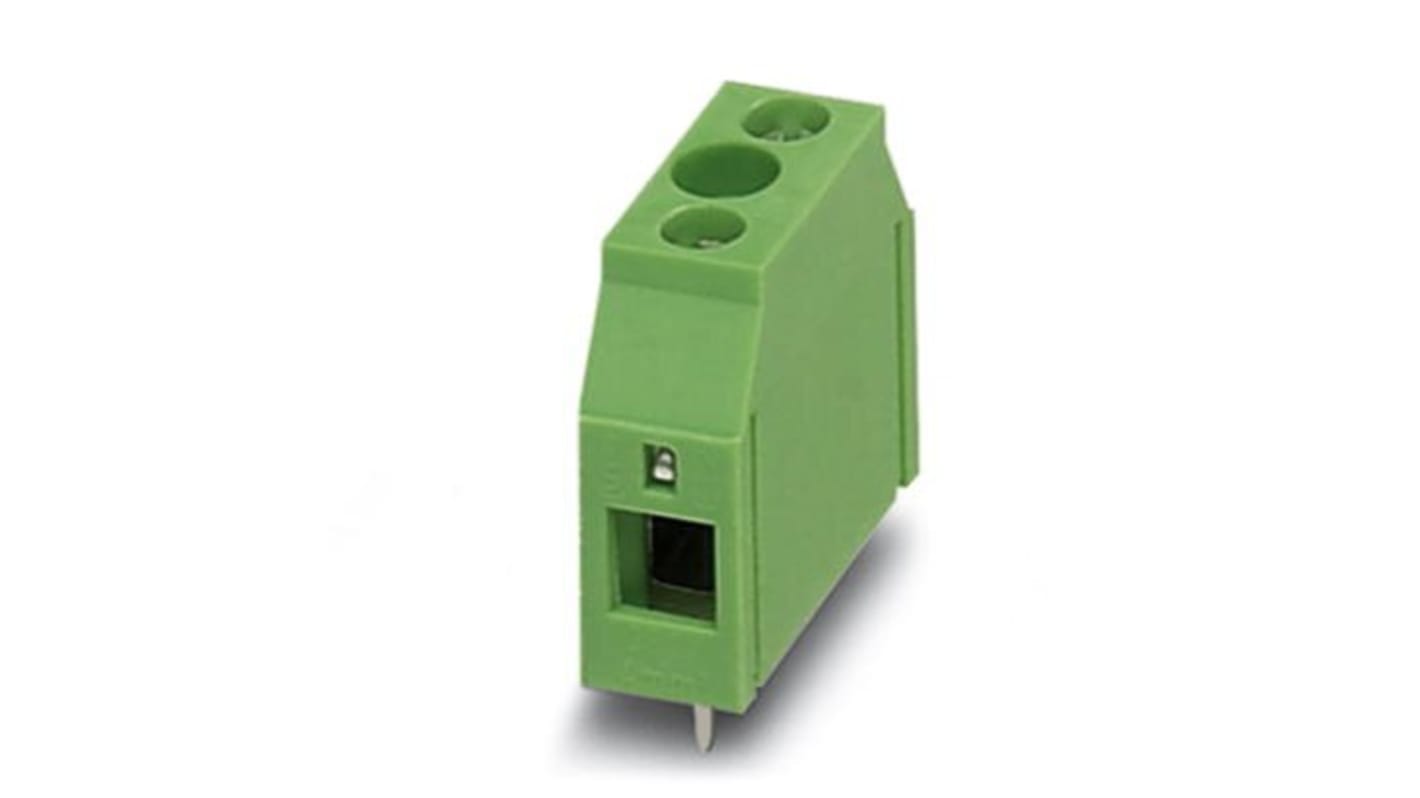 Borne para PCB Phoenix Contact de 1 vía, paso 7.5mm, 41A, de color Verde, montaje Montaje en orificio pasante,