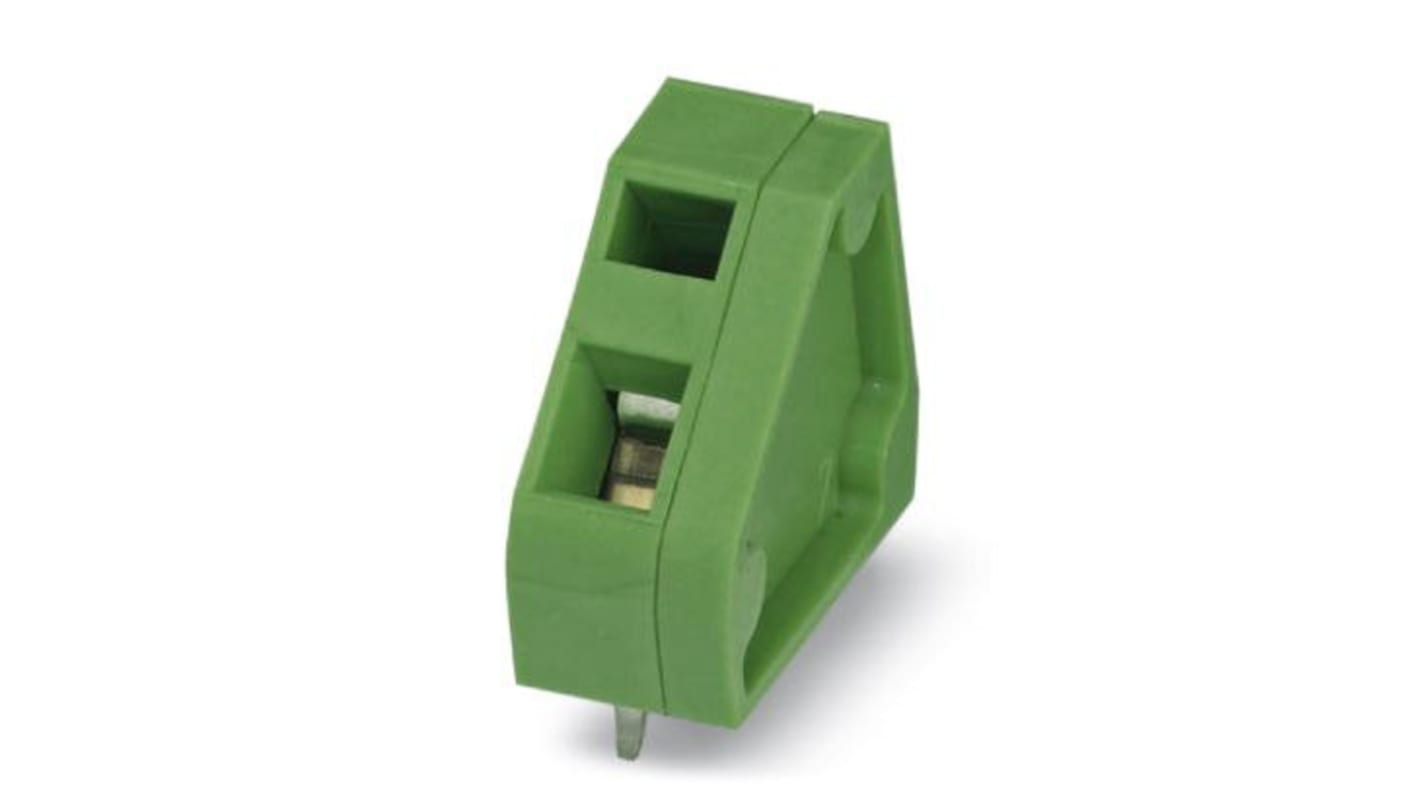 Borne para PCB Hembra Phoenix Contact de 2 vías, paso 7.62mm, 16A, de color Verde, montaje Montaje en orificio pasante,