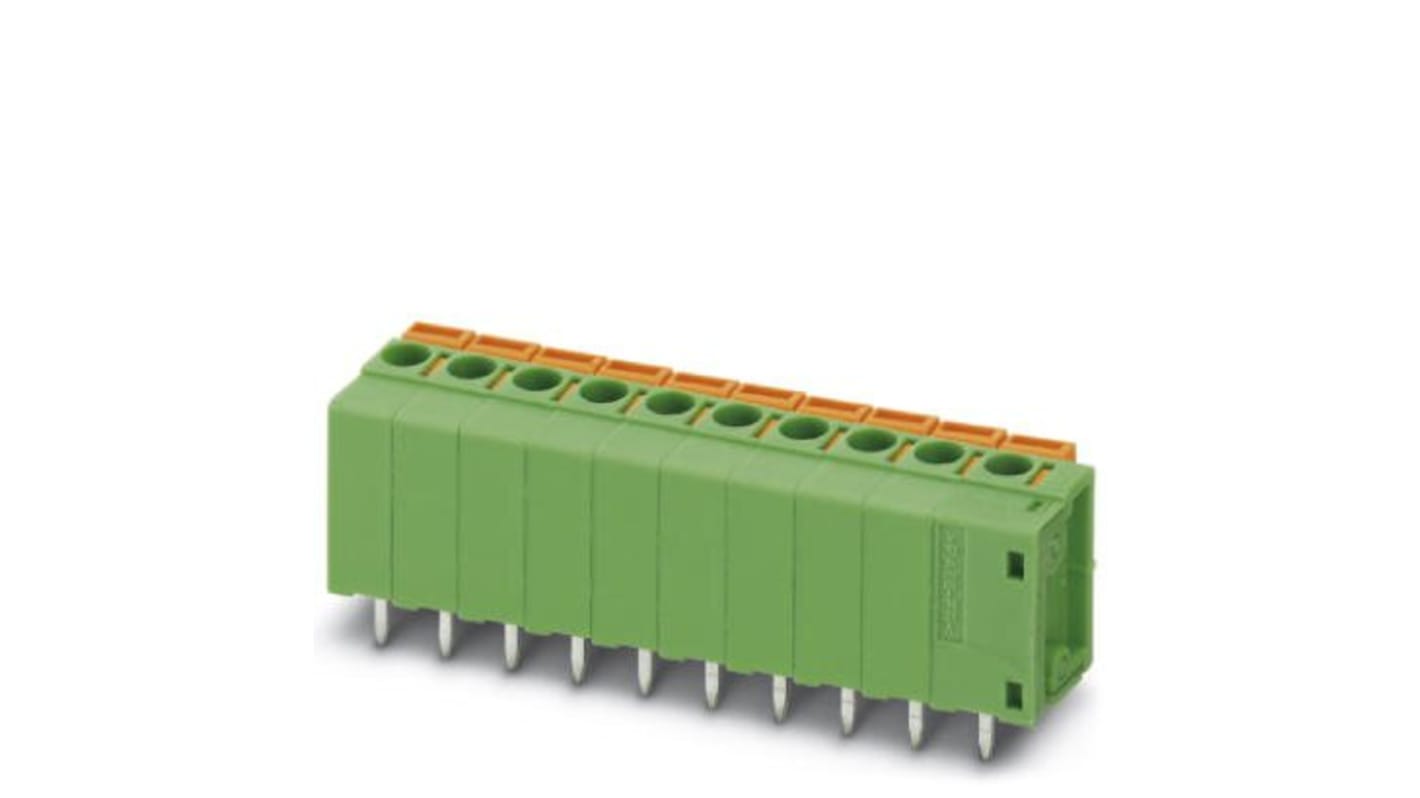 Phoenix Contact FFKDSA1/V1-10.16-3 Series PCB Terminal Block, 3-Contact, 10.16mm Pitch, Through Hole Mount, Spring Cage