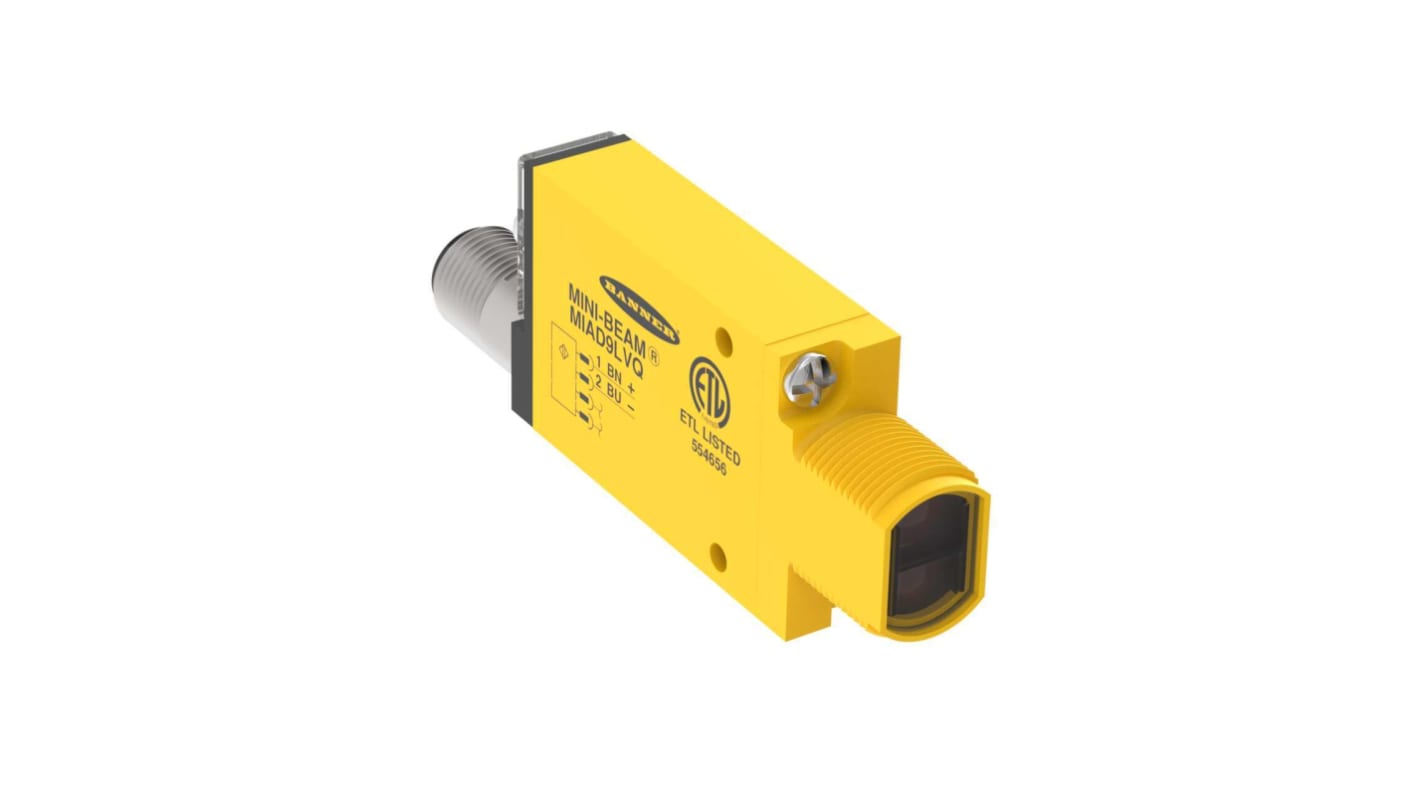 Fotocélula rectangular Banner, Sistema Reflex, alcance 5 m, Conector Cableado M12, IP67