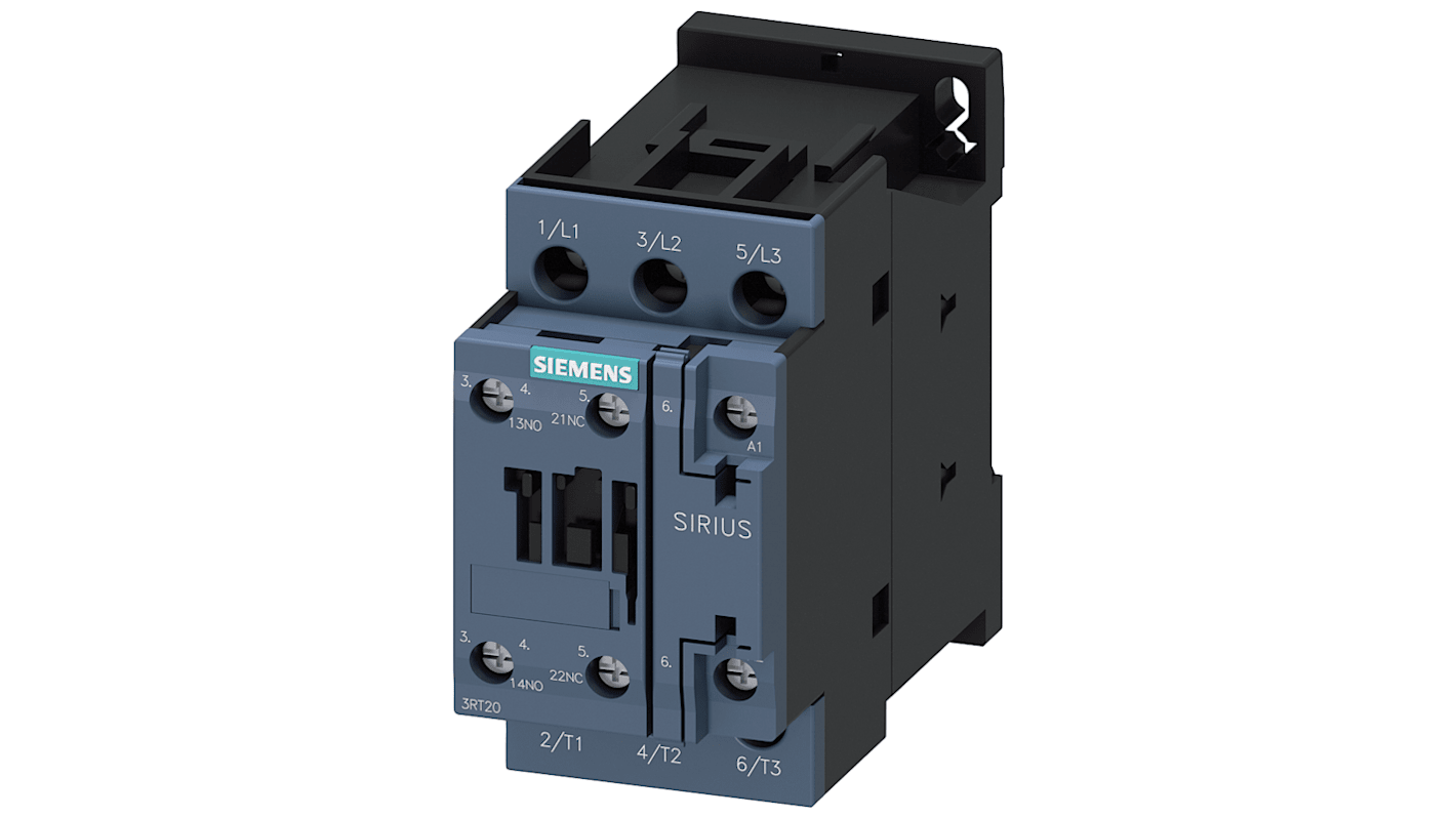 Siemens SIRIUS 3RT2 Leistungsschütz / 24 V ac Spule, 3 -polig 3 Schließer, 400 V ac / 25 A, 3-phasige Motorüberwachung