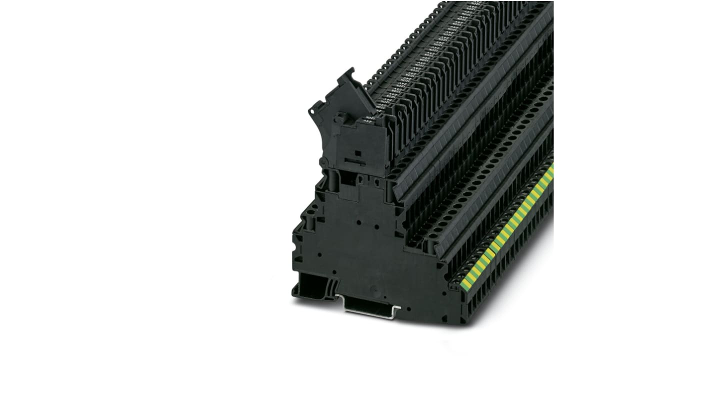 Phoenix Contact UT 4-PE/L/HESILED 24 (5X20) Series Black Fused DIN Rail Terminal, 4mm², Triple-Level, Screw